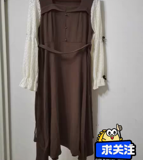 包邮朝花夕拾 咖啡色连衣裙 长袖 全新带吊...