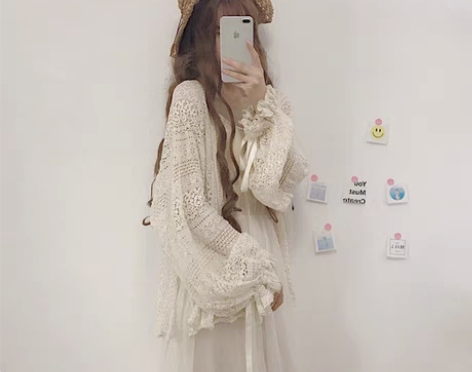 包邮设计感蕾丝镂空开衫上衣女夏季新款韩版防...