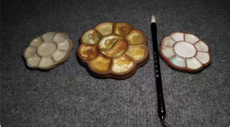 包邮民国紫砂挂釉调色盘文房用品老摆件古董古...