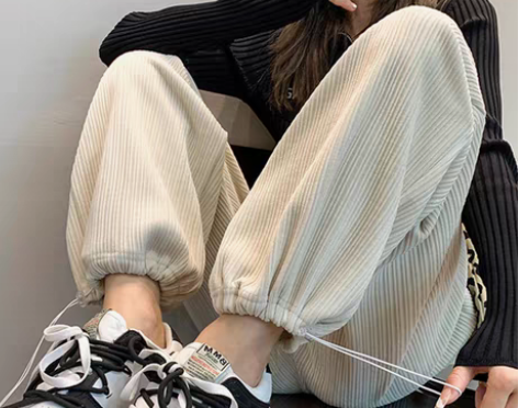 转卖雪尼尔阔腿裤女秋冬灯芯绒宽松束脚运动裤...