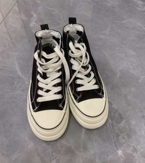 休闲板鞋女高帮厚底帆布鞋 几乎全新 仅试穿...