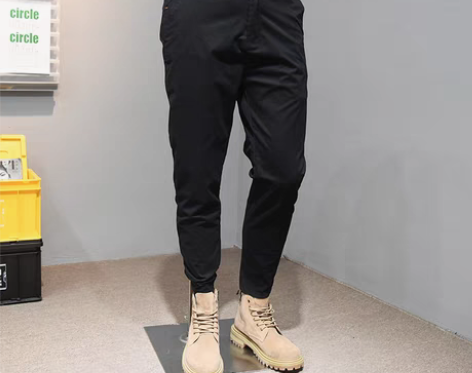 转卖夏季简约百搭纯黑色休闲裤男士九分裤春秋...