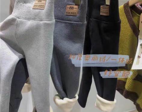 包邮女童加绒打底裤秋冬新款中小童一体绒高腰...
