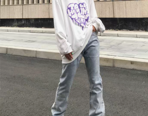转卖美式复古高街潮牌微喇叭牛仔裤男夏季宽松...