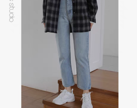 转卖echts 韩版新款浅蓝色复古牛仔裤女...