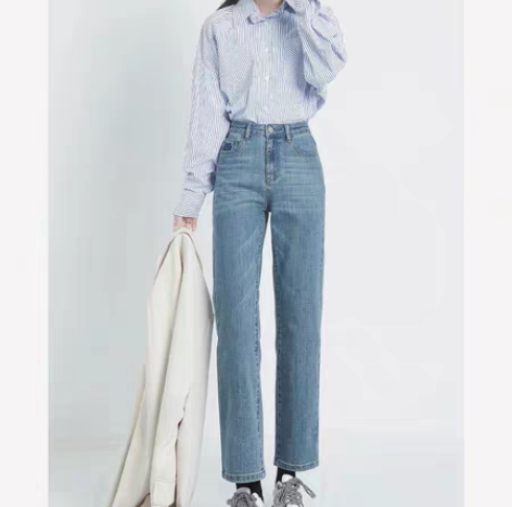 包邮【博主闲置】纪衣恋复古撞色直筒牛仔裤女...