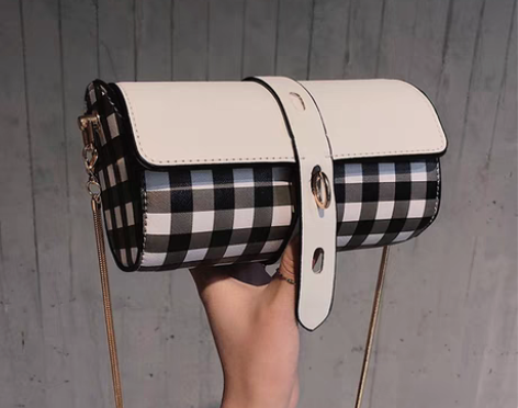 转卖包包女2020春夏新款时尚格纹OL链条...