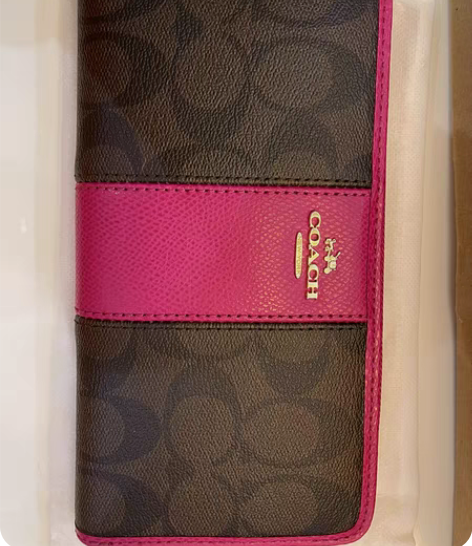 包邮COACH/蔻驰女士钱夹拼色潮流风琴褶...