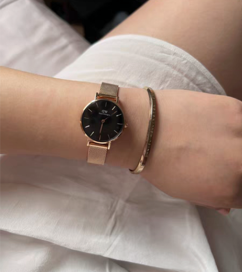 包邮DW手表女28mm玫瑰金黑盘DW手镯一...