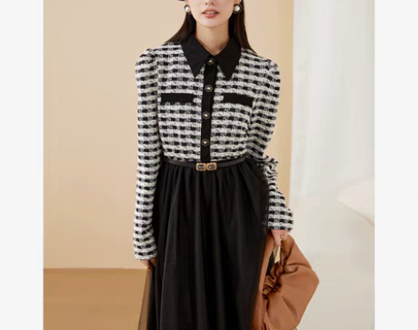 转卖【暖心价】拉夏贝尔小香风黑白撞色连衣裙...