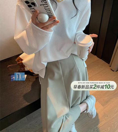 转卖JHXC 华夫格长袖T恤女设计感小众2...