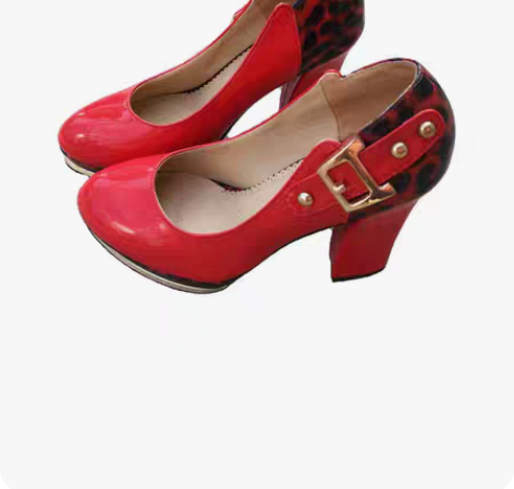 35码浅口粗跟单鞋 尖头高跟鞋 红皮鞋高跟...