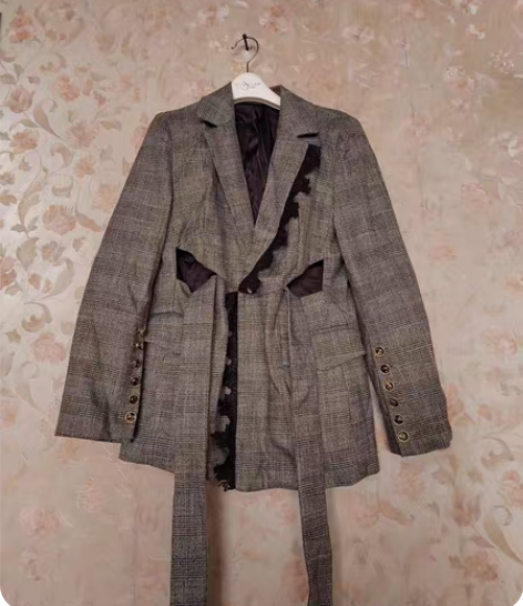 包邮千鸟格小香风套装,标的M码,外套胸围9...