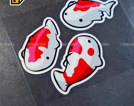 包邮卡通锦鲤贴纸 汽车摩托电车行李箱反光防...