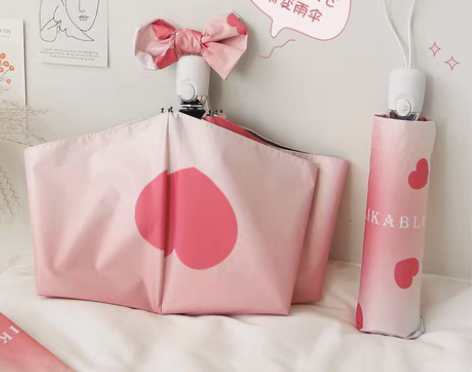 转卖敲美~渐变爱心全自动雨伞女晴雨两用折叠...