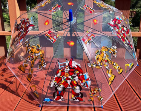 包邮卡通透明伞机器人儿童雨伞卡通小学生自动...