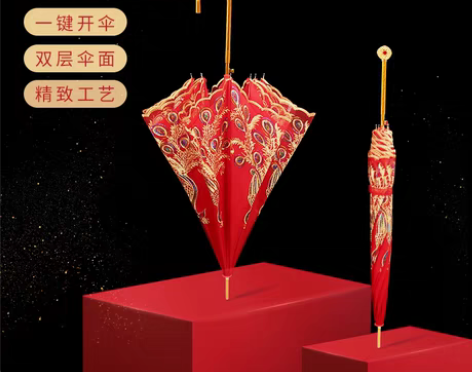 转卖全新中式古风婚嫁接亲伞出门婚庆长柄雨伞...