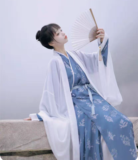 原创艾香隐传统汉服女魏晋风仙气蓝绿交领直裾...