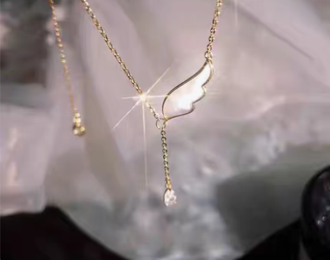 包邮白贝母羽毛流苏锁骨链百搭小众项链 材质...