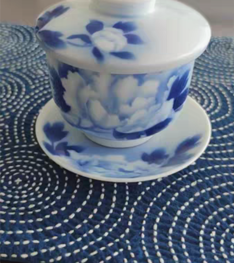 包邮老深川盖碗 深川制青花花卉纹盖杯（昭和...