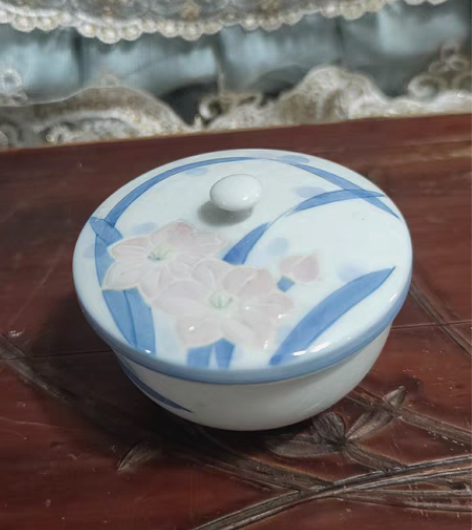 日本回流陶瓷橘彩款兰花盖碗 【规?????...