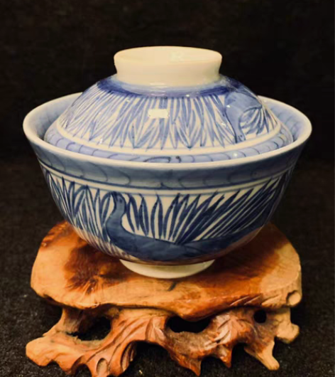 包邮日本老青花染付盖碗，纯手绘，满工满绘，...