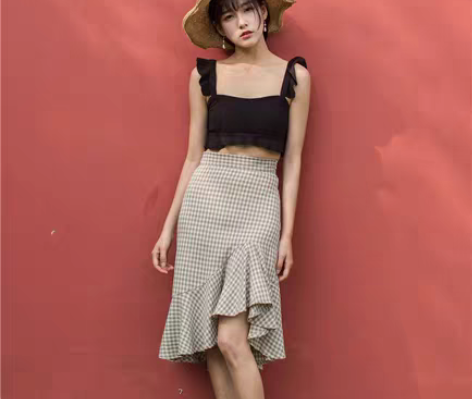 转卖港味复古2018新款女鱼尾半身裙包臀裙...