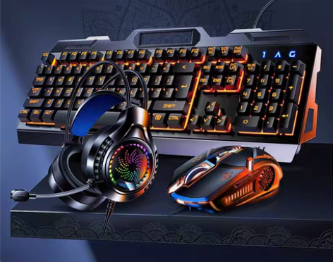 包邮银雕V2G5机械手感金属键盘鼠标耳机三...