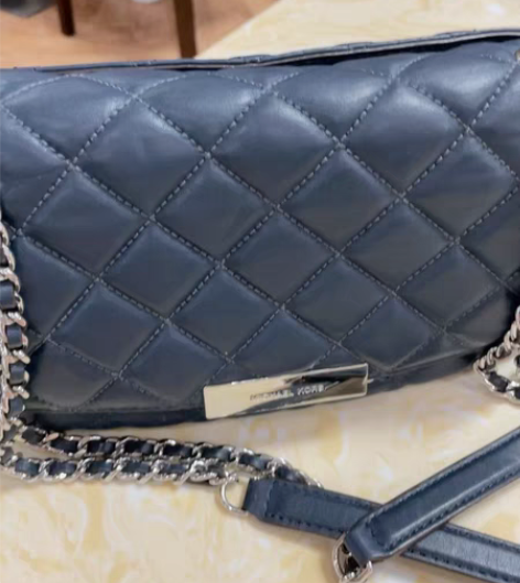 包邮Mk菱格链条包 羊皮单肩斜挎 蓝色中小...