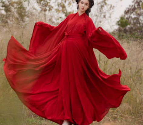 包邮出租红色魏晋风正版汉服三件套 可以拍红...