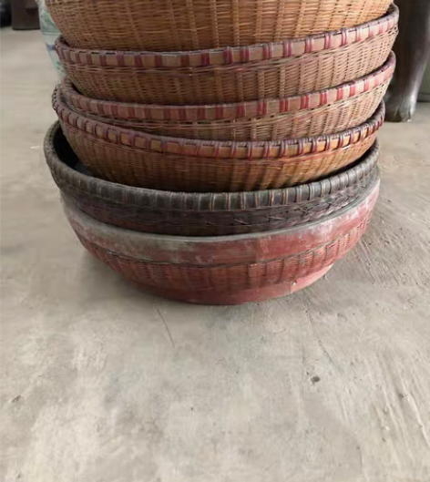 包邮喜字纹竹编篮筐，解放前后，直径34，高...