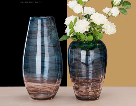 转卖创意水墨透明玻璃花瓶客厅插花轻奢现代简...