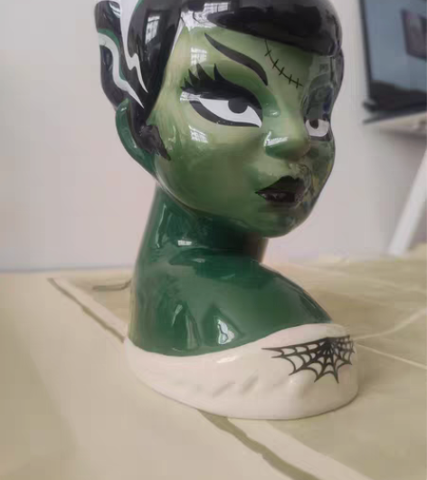 包邮复古人头花瓶中古欧美陶瓷娃娃摆件赛博朋...