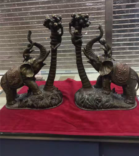 泰国回流大象铜摆件一对，包漿老旧自然工艺精...