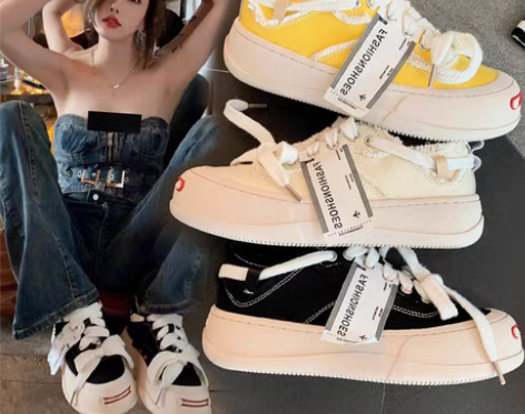 转卖檀健次同款帆布鞋女夏款情侣鞋子松糕厚底...