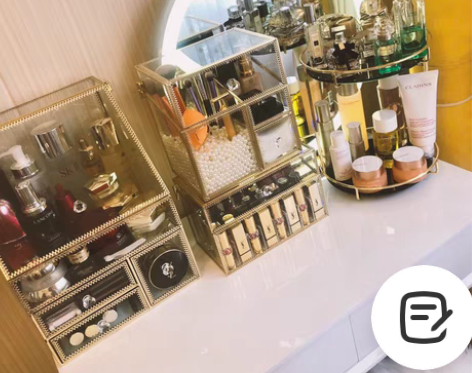 转卖化妆品收纳盒轻奢铜玻璃防尘口红桌面护肤...