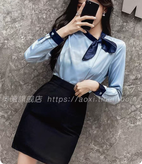 高端空姐职业装女士衬衫设计感小众前台工作服...