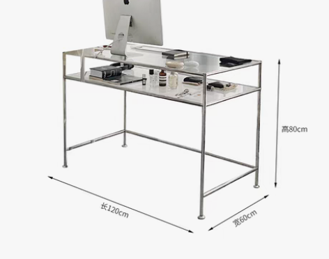 转卖ins现代不锈钢玻璃书桌个性创意高档办...
