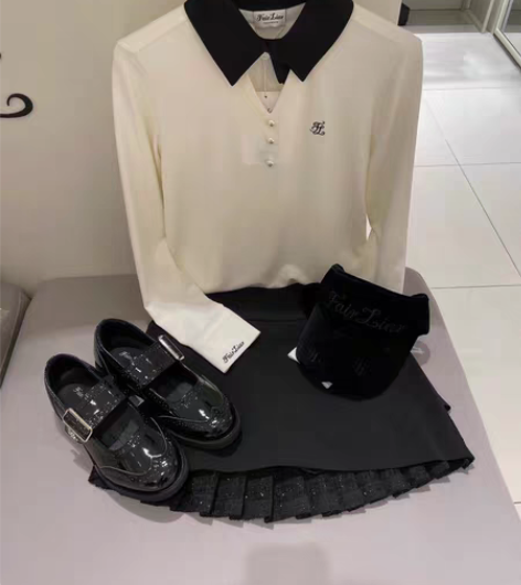 包邮高尔夫女士撞色蝴蝶领结polo长袖！本...