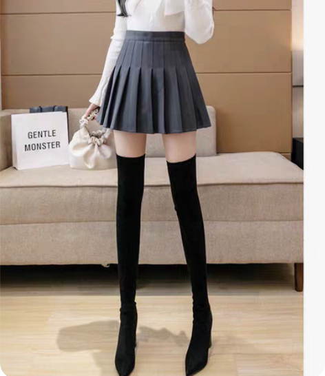 包邮毛呢裙女2022秋冬季新款韩版高腰百褶...