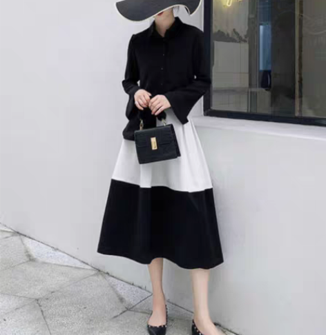 包邮赫本风显瘦A字裙中长款过膝伞裙 202...