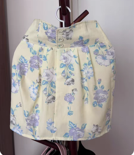 包邮日牌花苞短裙，带内衬，淡黄色，建议腰围...