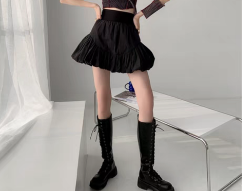 转卖穿过一次 小众设计感泡泡花苞半身裙女春...