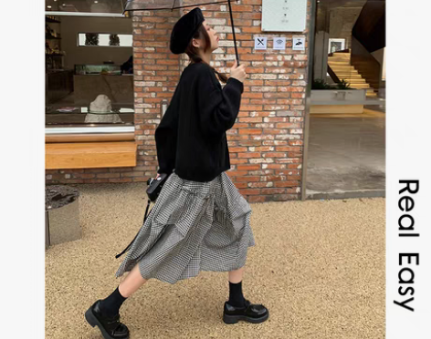 转卖阿一+荷叶边格子半身裙女夏季高腰设计感...