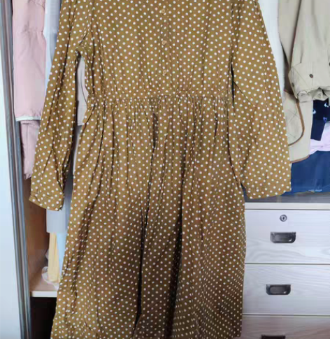 春日田园风格连衣裙，波点，单层棉，宽松有腰...