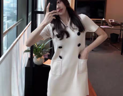 转卖女神范港风夏季时尚短袖polo领连衣裙...