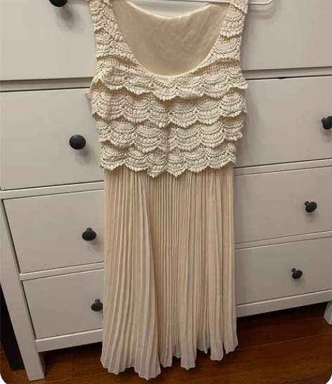 几乎全新裸色雪纺蕾丝欧根纱连衣裙中裙长裙 ...