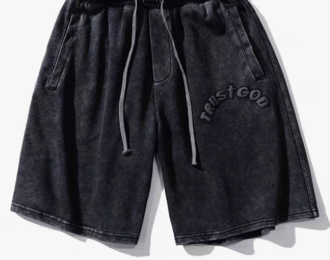 转卖欧美高街短裤男潮牌水洗复古宽松发泡字母...