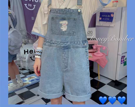 转卖vintage牛仔古着背带裤女小个子韩...