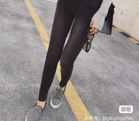 夏夏 超显瘦牛仔加绒弹力小脚铅笔裤 M码 ...